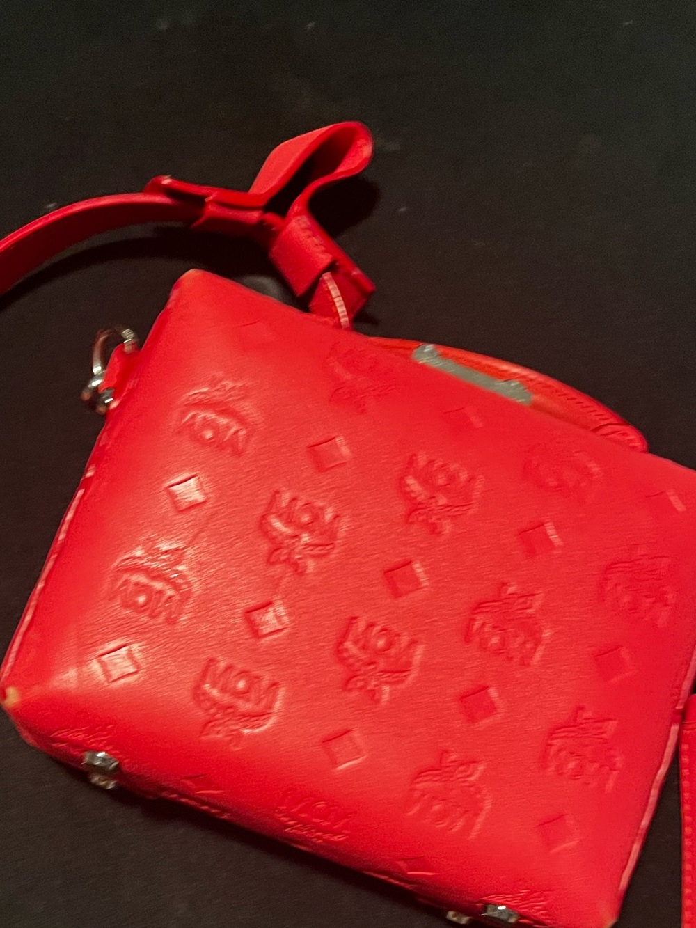 MCM Red Embossed Leather Crossbody Bag